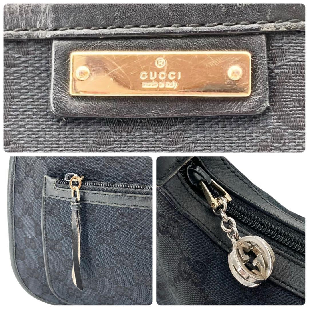 GUCCI Shoulder Bag Purse GG Canvas Black Authentic