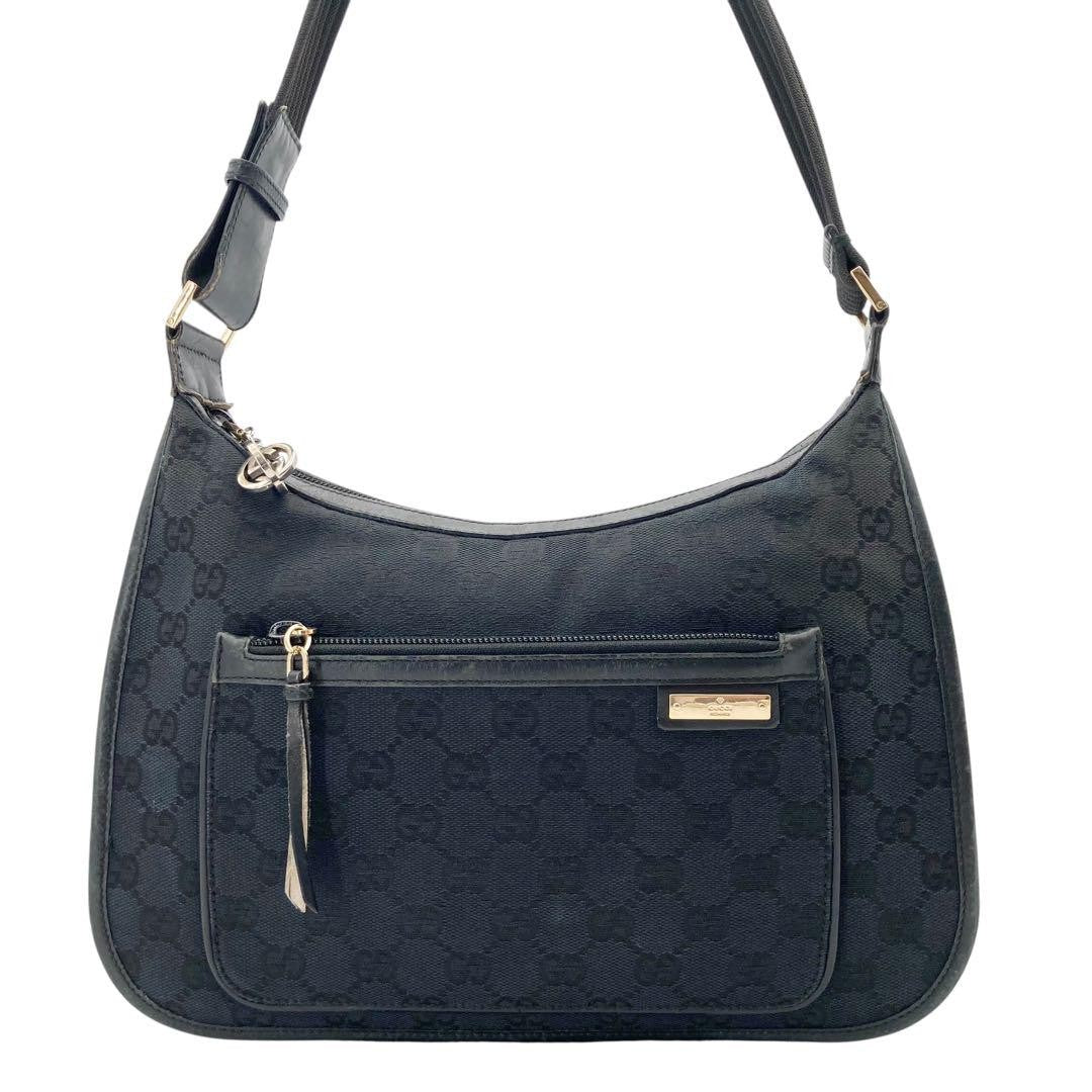 GUCCI Shoulder Bag Purse GG Canvas Black Authentic