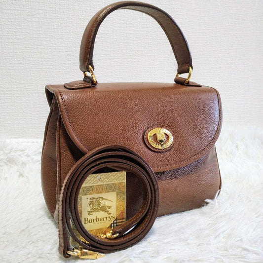 BURBERRY Hand Shoulder Bag Tote Purse 2way Nova Check Leather Brown Authentic