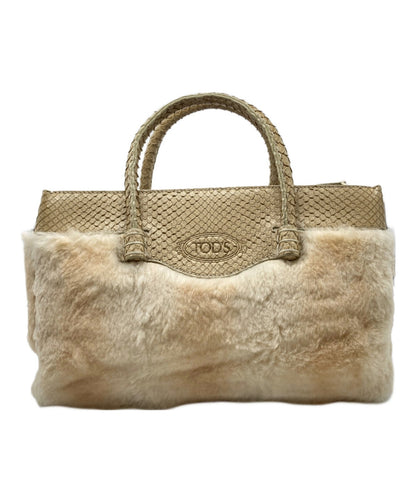 TOD'S Hand Bag Tote Purse Leather Beige Authentic