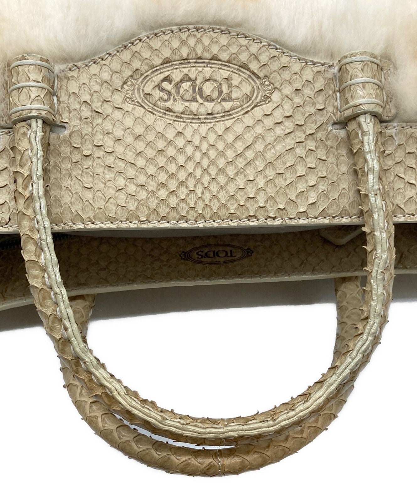 TOD'S Hand Bag Tote Purse Leather Beige Authentic