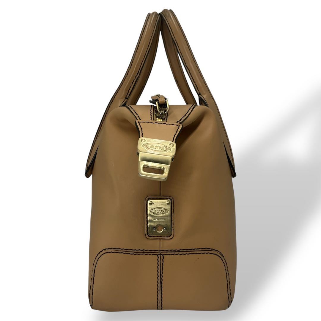TOD'S Hand Bag Tote Purse Leather Beige Authentic