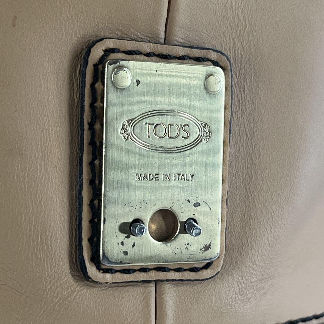 TOD'S Hand Bag Tote Purse Leather Beige Authentic