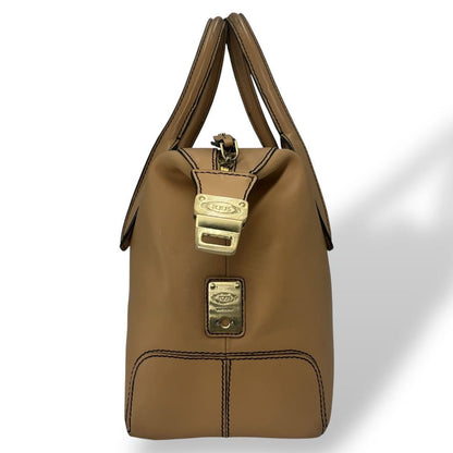 TOD'S Hand Bag Tote Purse Leather Beige Authentic