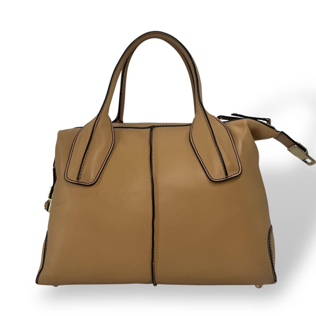 TOD'S Hand Bag Tote Purse Leather Beige Authentic