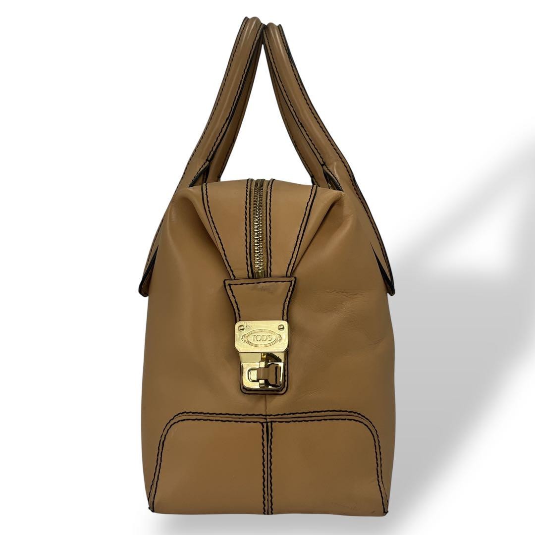 TOD'S Hand Bag Tote Purse Leather Beige Authentic