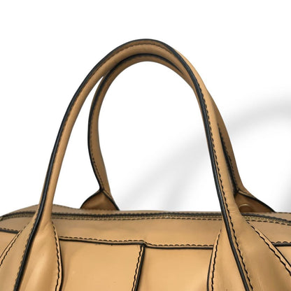 TOD'S Hand Bag Tote Purse Leather Beige Authentic