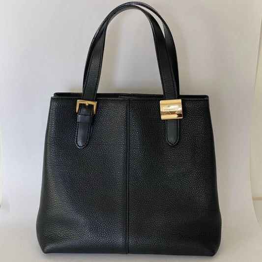 BURBERRY Hand Bag Tote Purse Nova Check Leather Black Authentic