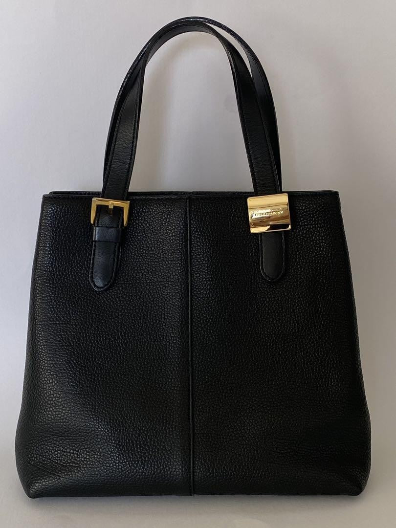 BURBERRY Hand Bag Tote Purse Nova Check Leather Black Authentic