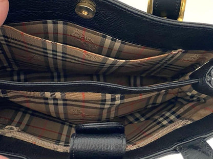 BURBERRY Hand Bag Tote Purse Nova Check Leather Black Authentic