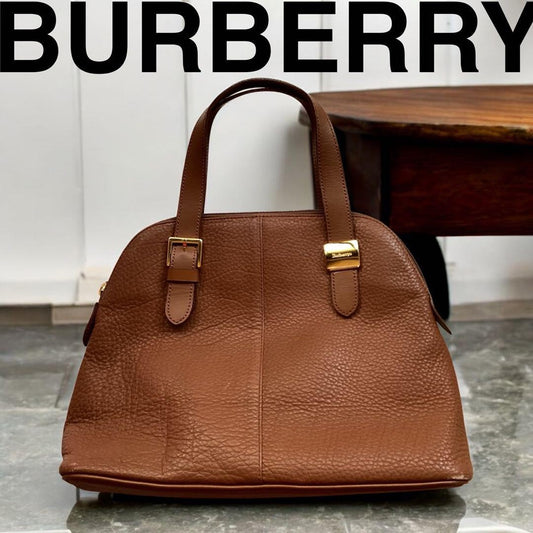 BURBERRY Hand Bag Tote Purse Nova Check Leather Brown Authentic