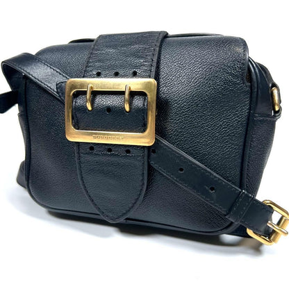 BURBERRY Shoulder Bag Purse Nova Check Leather Black Authentic