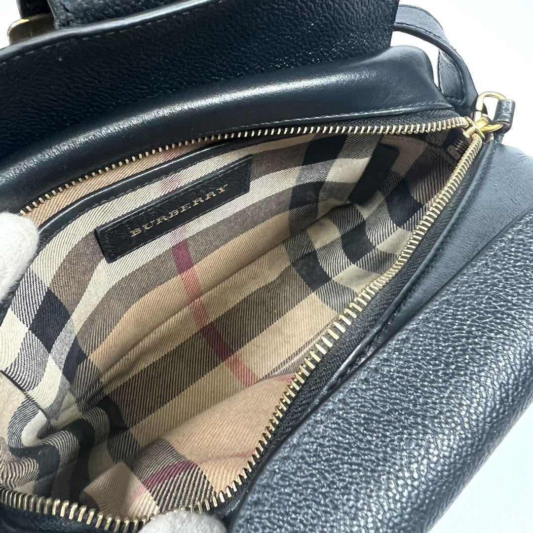 BURBERRY Shoulder Bag Purse Nova Check Leather Black Authentic
