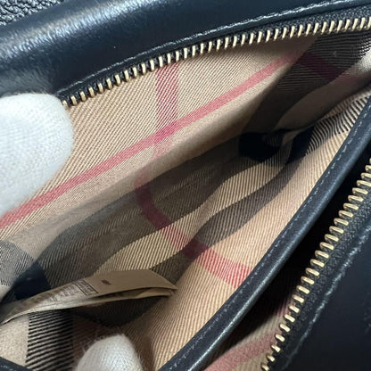 BURBERRY Shoulder Bag Purse Nova Check Leather Black Authentic