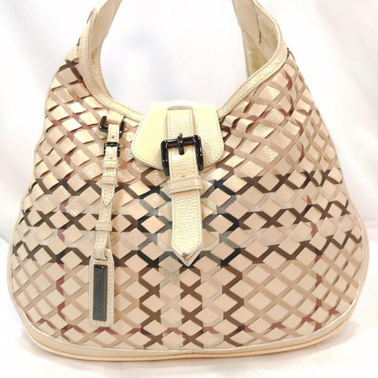 BURBERRY Shoulder Bag Purse Nova Check Patent Leather White Authentic