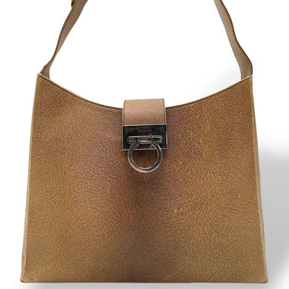 Salvatore Ferragamo Shoulder Bag Purse Gancini Leather Brown Authentic