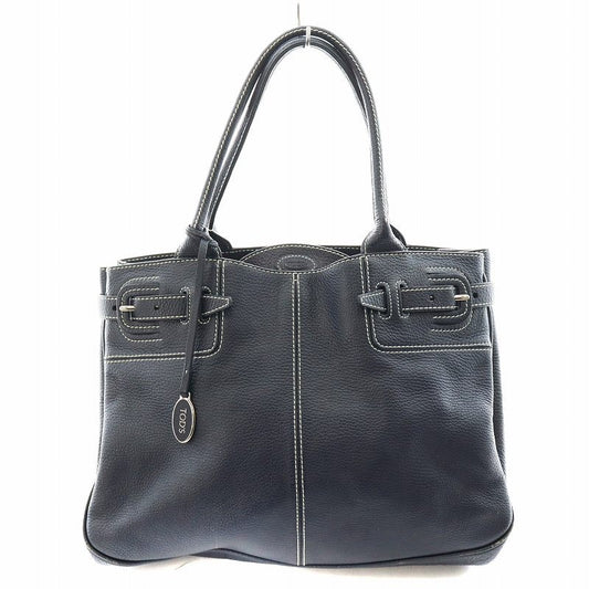 TOD'S Hand Bag Tote Purse Leather Navy Authentic