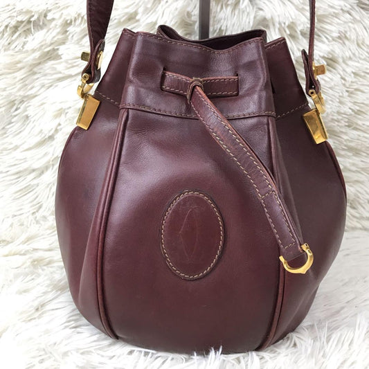 Cartier Shoulder Bag Purse Must Leather Bordeaux Authentic