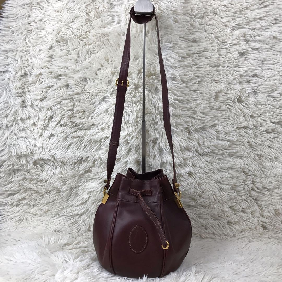 Cartier Shoulder Bag Purse Must Leather Bordeaux Authentic