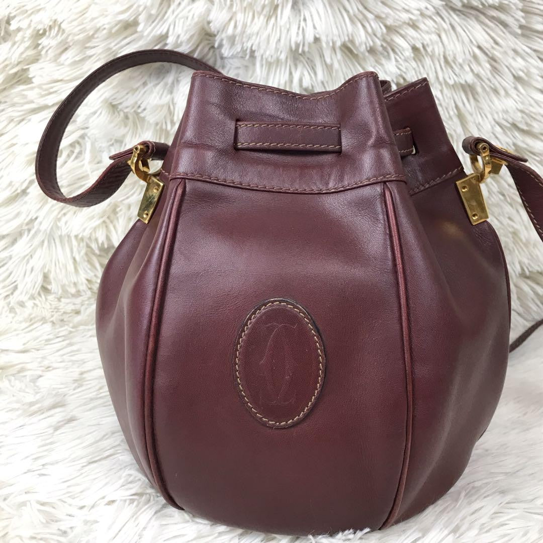 Cartier Shoulder Bag Purse Must Leather Bordeaux Authentic