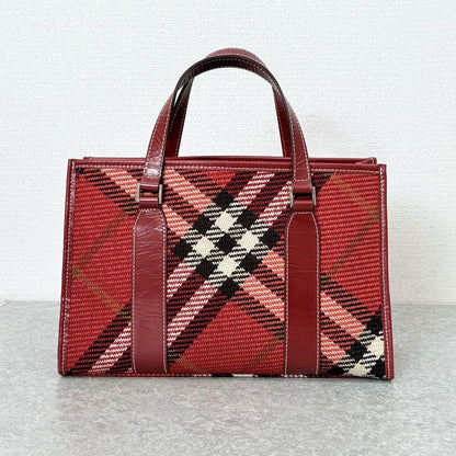 BURBERRY BLUE LABEL Hand Bag Tote Purse Nova Check Canvas Leather Red Authentic