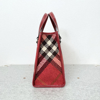 BURBERRY BLUE LABEL Hand Bag Tote Purse Nova Check Canvas Leather Red Authentic