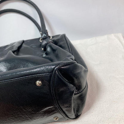 Salvatore Ferragamo Hand Bag Tote Purse Gancini Patent Leather Black Authentic