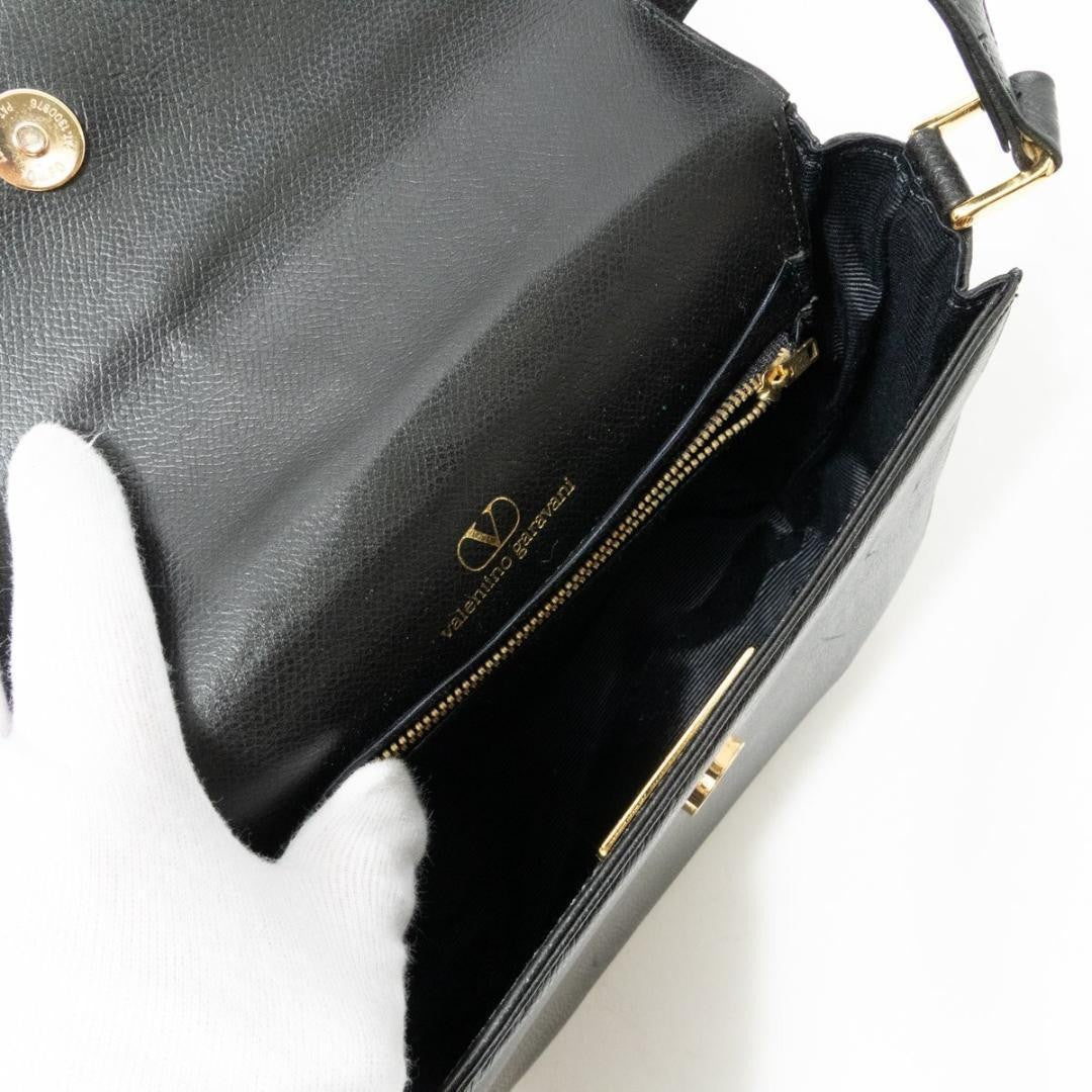 Valentino Garavani Shoulder Bag Purse Logo Leather Black Authentic