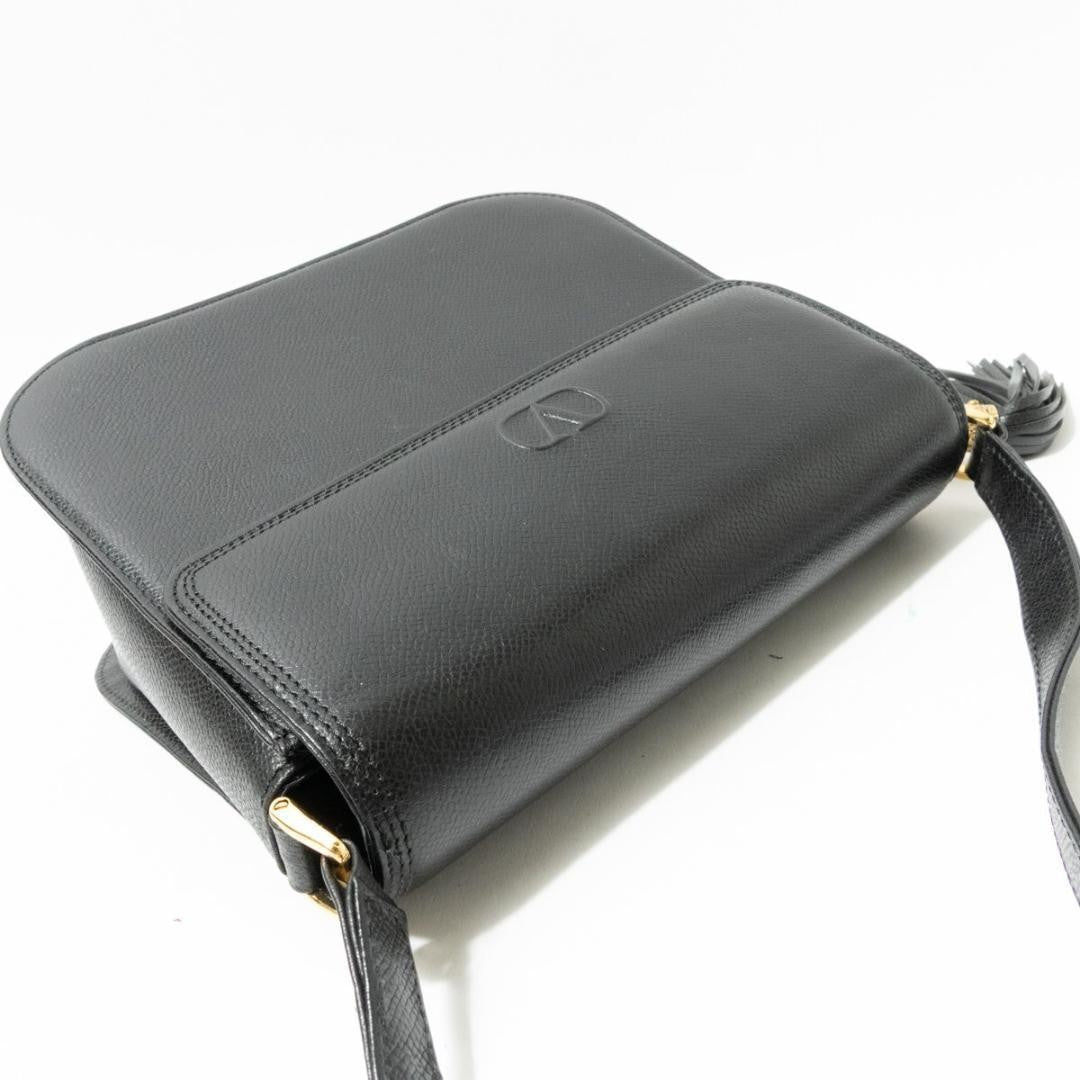 Valentino Garavani Shoulder Bag Purse Logo Leather Black Authentic