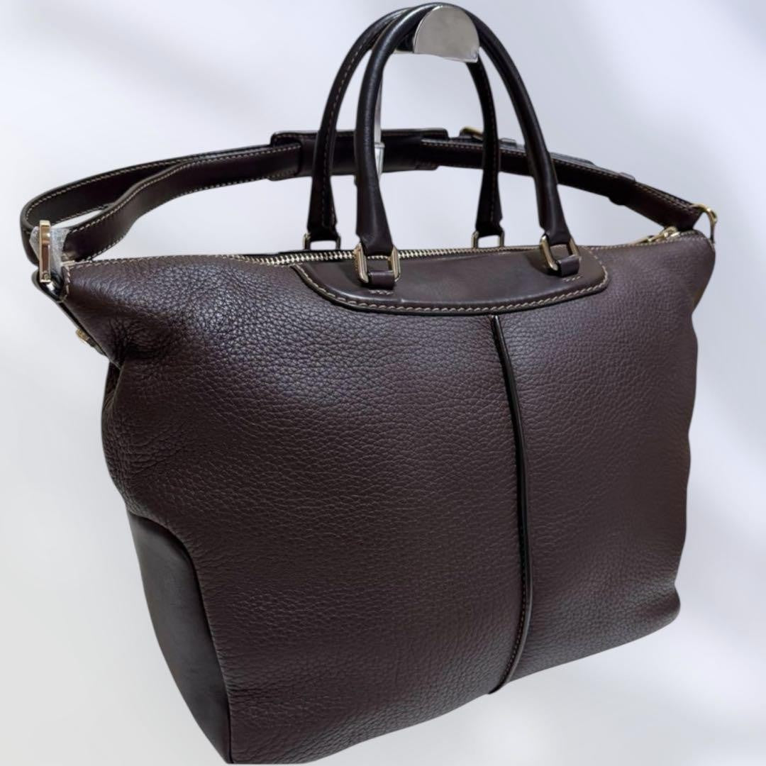 TOD'S Hand Shoulder Bag Tote Purse 2way Leather Brown Authentic