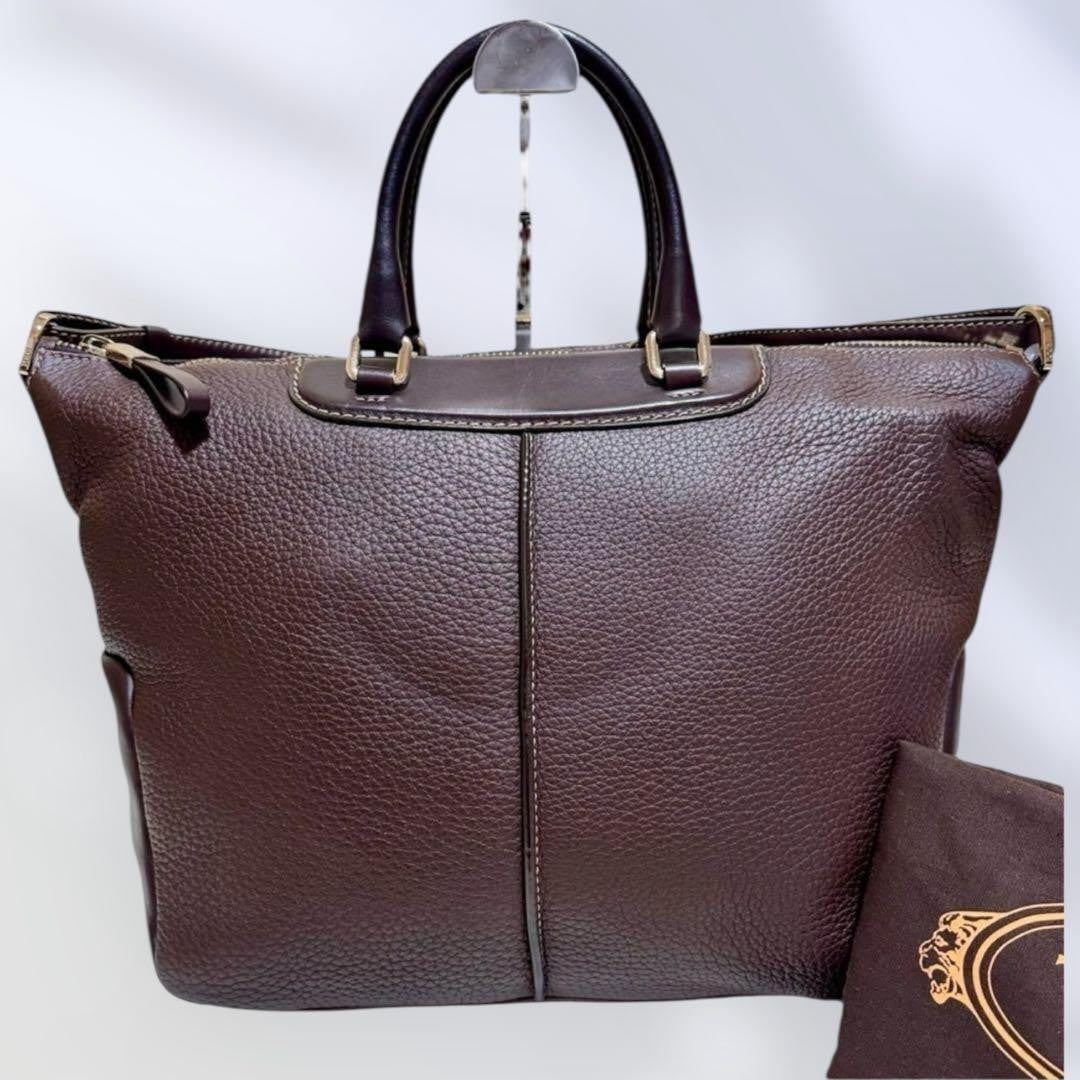 TOD'S Hand Shoulder Bag Tote Purse 2way Leather Brown Authentic