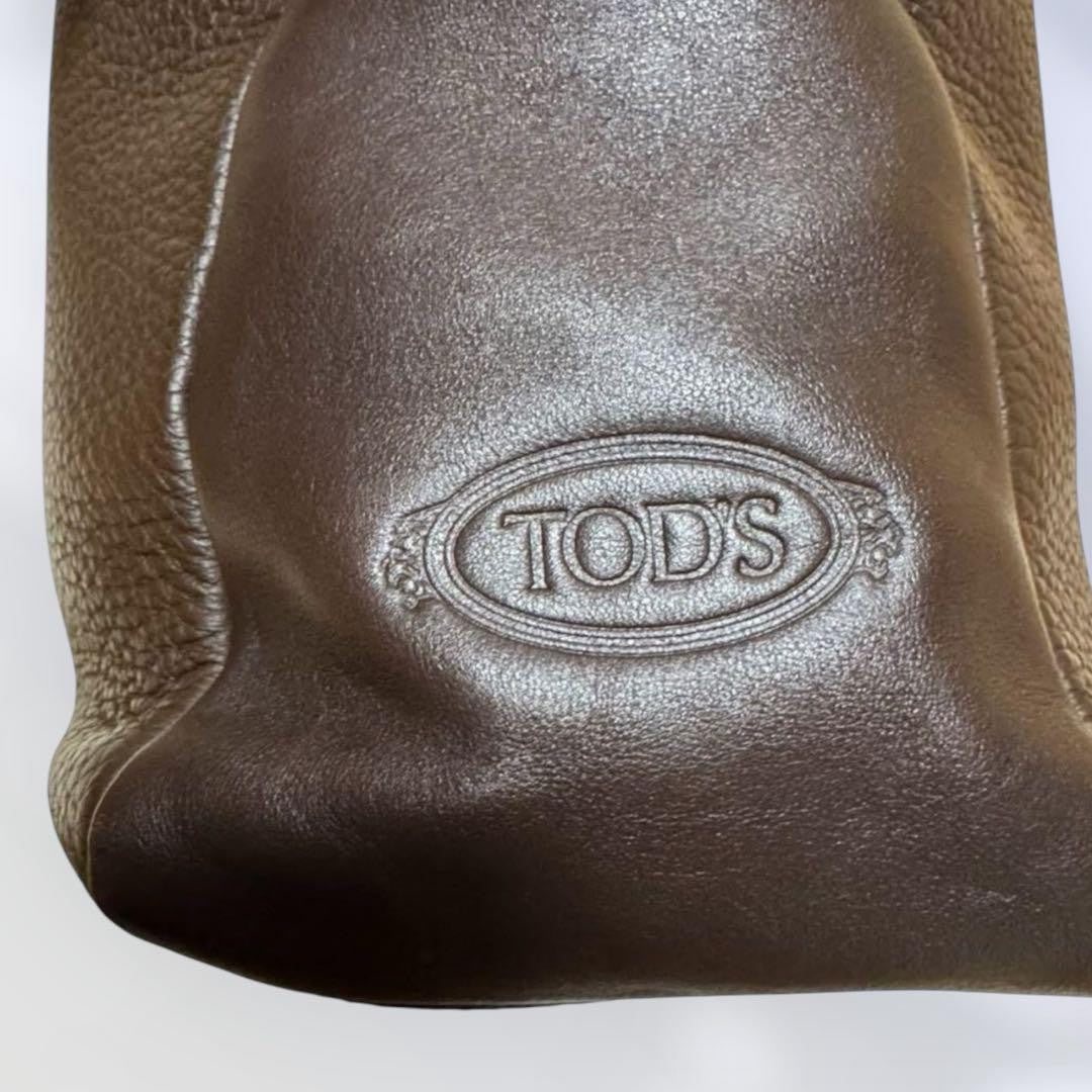 TOD'S Hand Shoulder Bag Tote Purse 2way Leather Brown Authentic