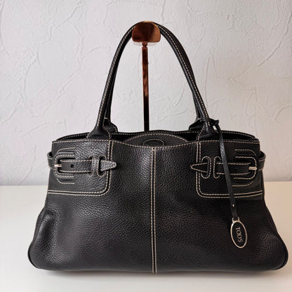 TOD'S Hand Bag Tote Purse Leather Black Authentic