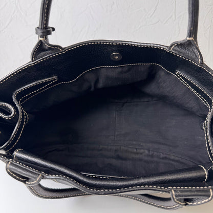 TOD'S Hand Bag Tote Purse Leather Black Authentic