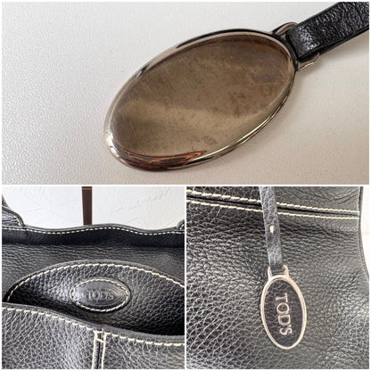 TOD'S Hand Bag Tote Purse Leather Black Authentic