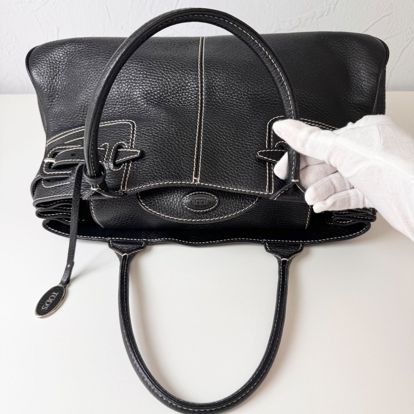 TOD'S Hand Bag Tote Purse Leather Black Authentic
