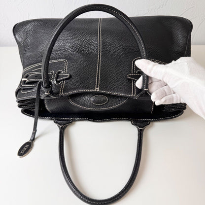 TOD'S Hand Bag Tote Purse Leather Black Authentic