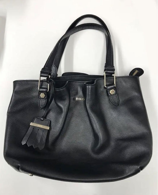 TOD'S Hand Bag Tote Purse Leather Black Authentic