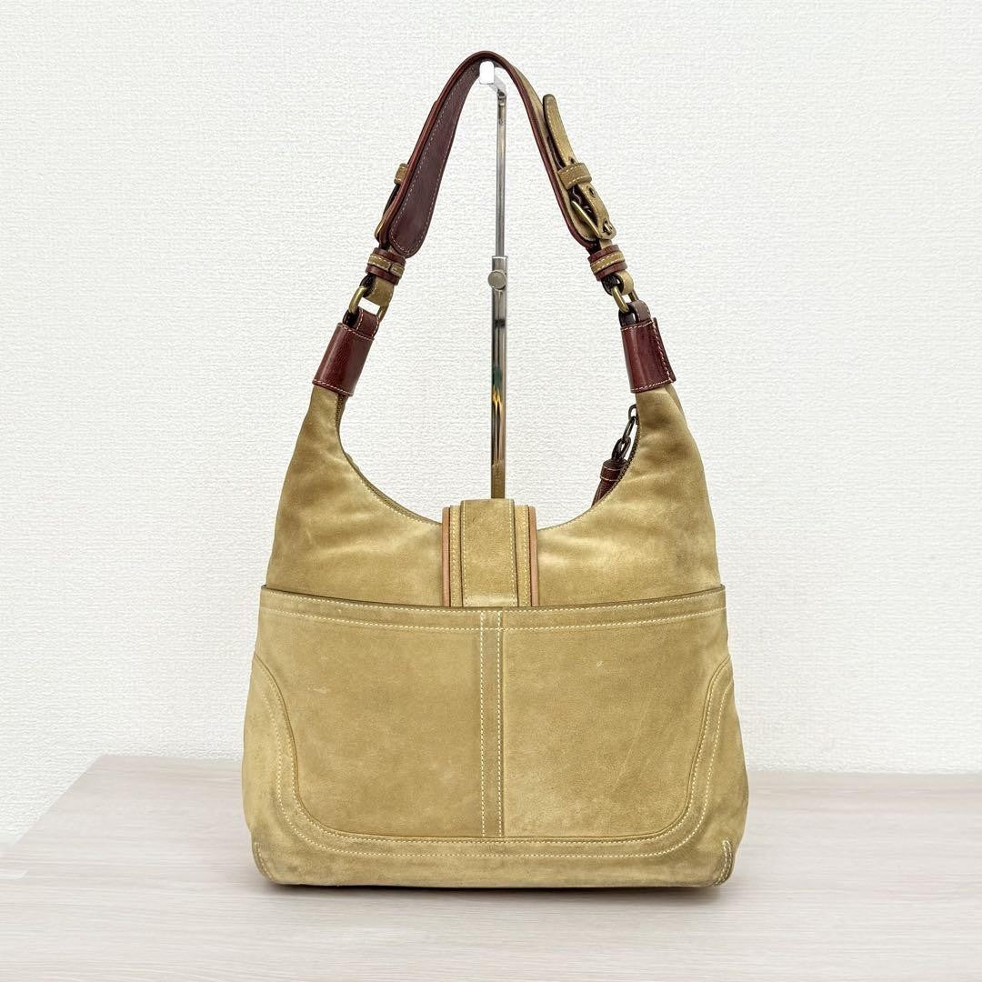 COACH Bolso de Hombro Cartera Hampton Hobo Gamuza Beige Auténtico