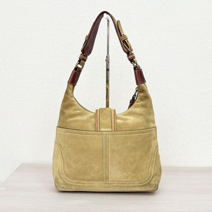 COACH Bolso de Hombro Cartera Hampton Hobo Gamuza Beige Auténtico