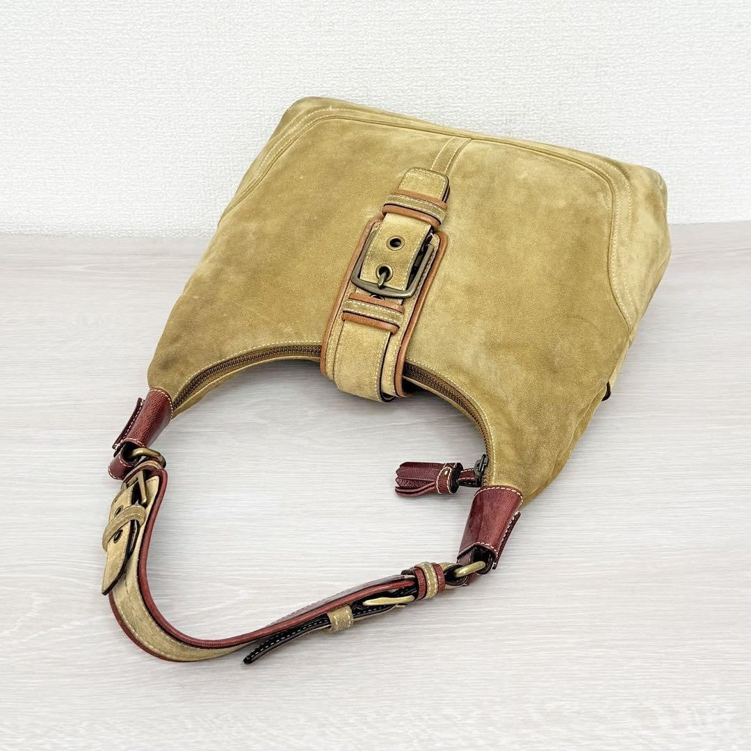 COACH Bolso de Hombro Cartera Hampton Hobo Gamuza Beige Auténtico