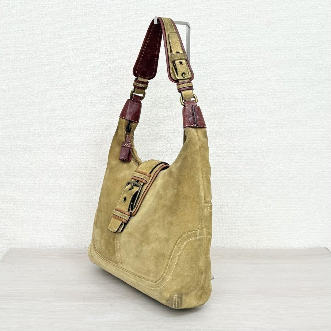 COACH Bolso de Hombro Cartera Hampton Hobo Gamuza Beige Auténtico