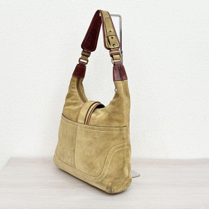 COACH Bolso de Hombro Cartera Hampton Hobo Gamuza Beige Auténtico