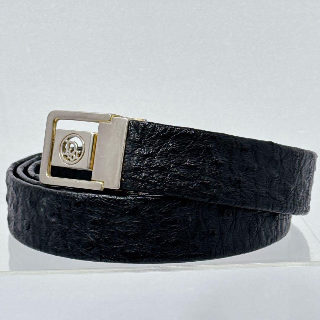 Christian Dior Hombres Cinturón Logo Cuero Negro Auténtico
