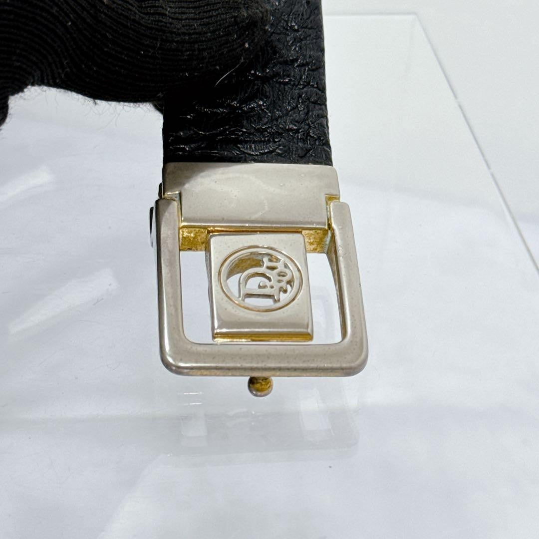 Christian Dior Hombres Cinturón Logo Cuero Negro Auténtico