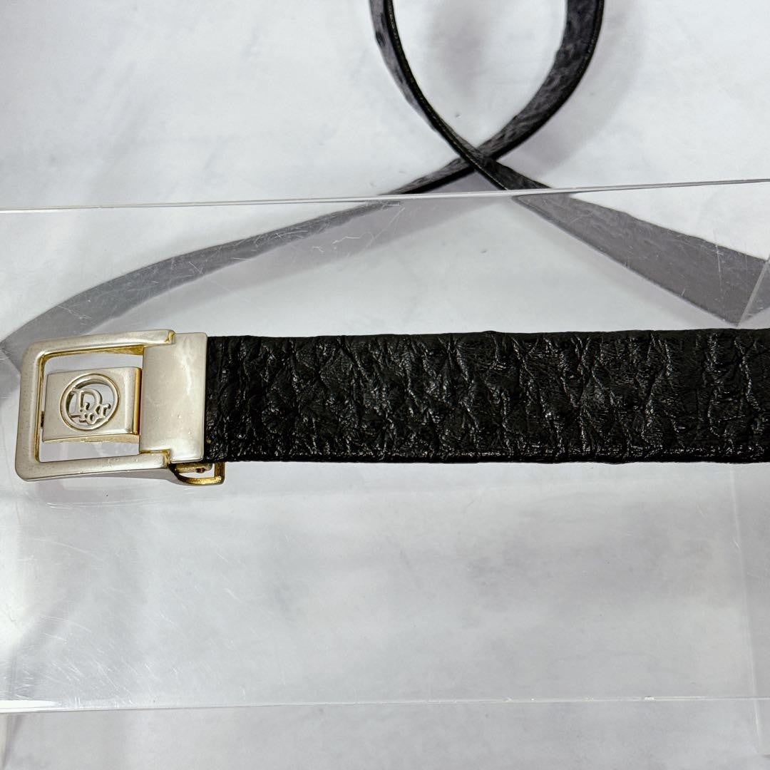 Christian Dior Hombres Cinturón Logo Cuero Negro Auténtico