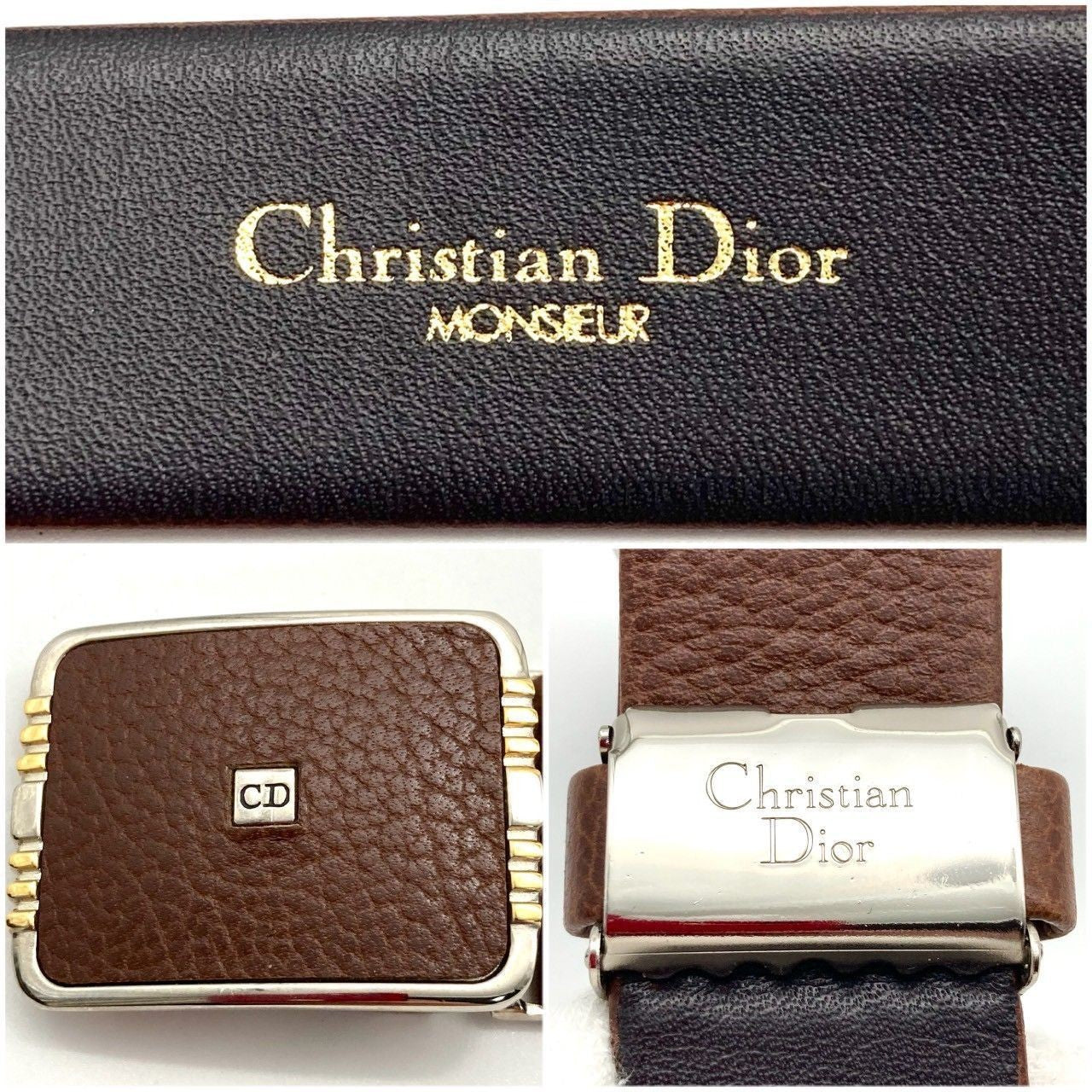 Christian Dior Unisex Gürtel CD Leder Braun Silber Original