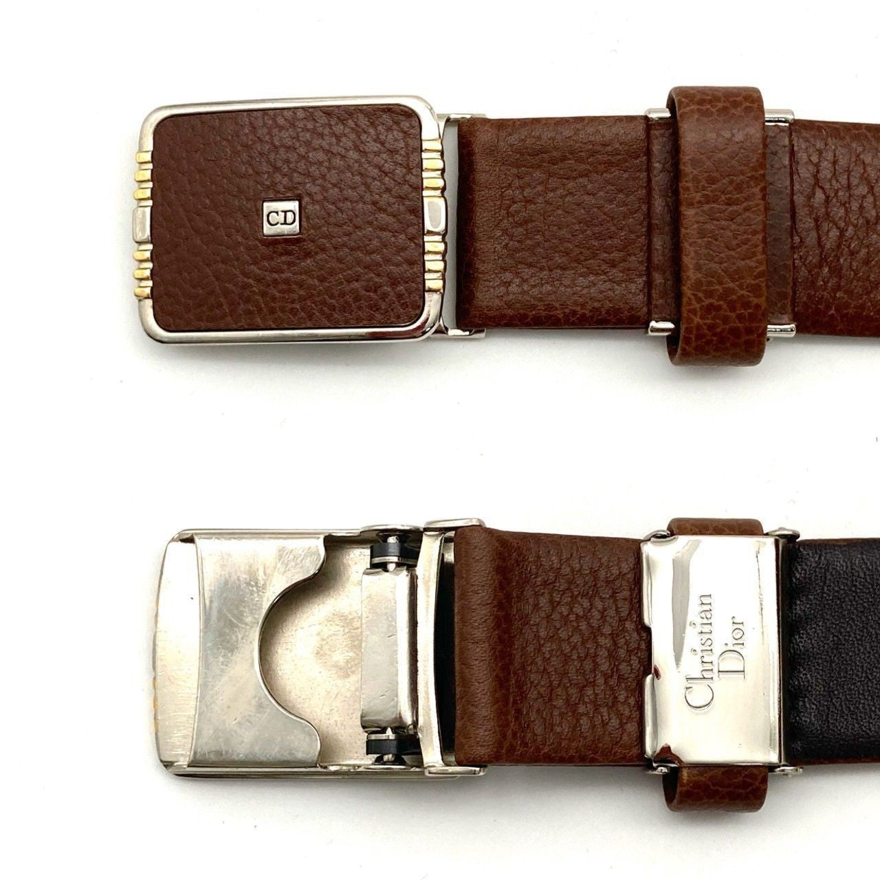 Christian Dior Unisex Gürtel CD Leder Braun Silber Original