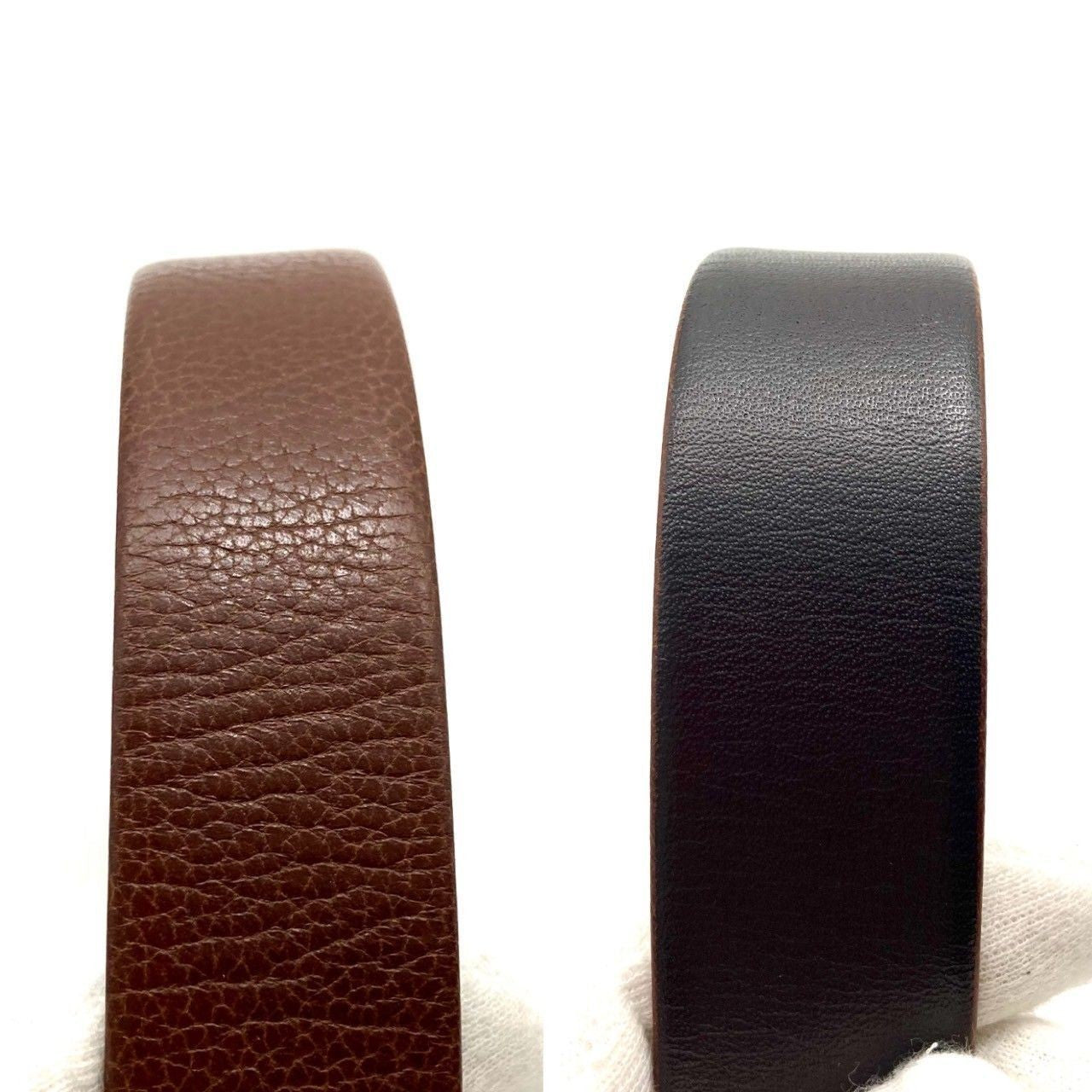 Christian Dior Unisex Belt CD Leather Brown Silver Authentic