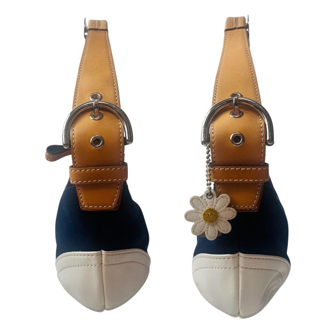 Borsa a tracolla Coach borsa tela pelle blu navy bianca autentica
